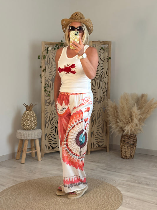 PANTALON LARGE IMPRIME PLUME