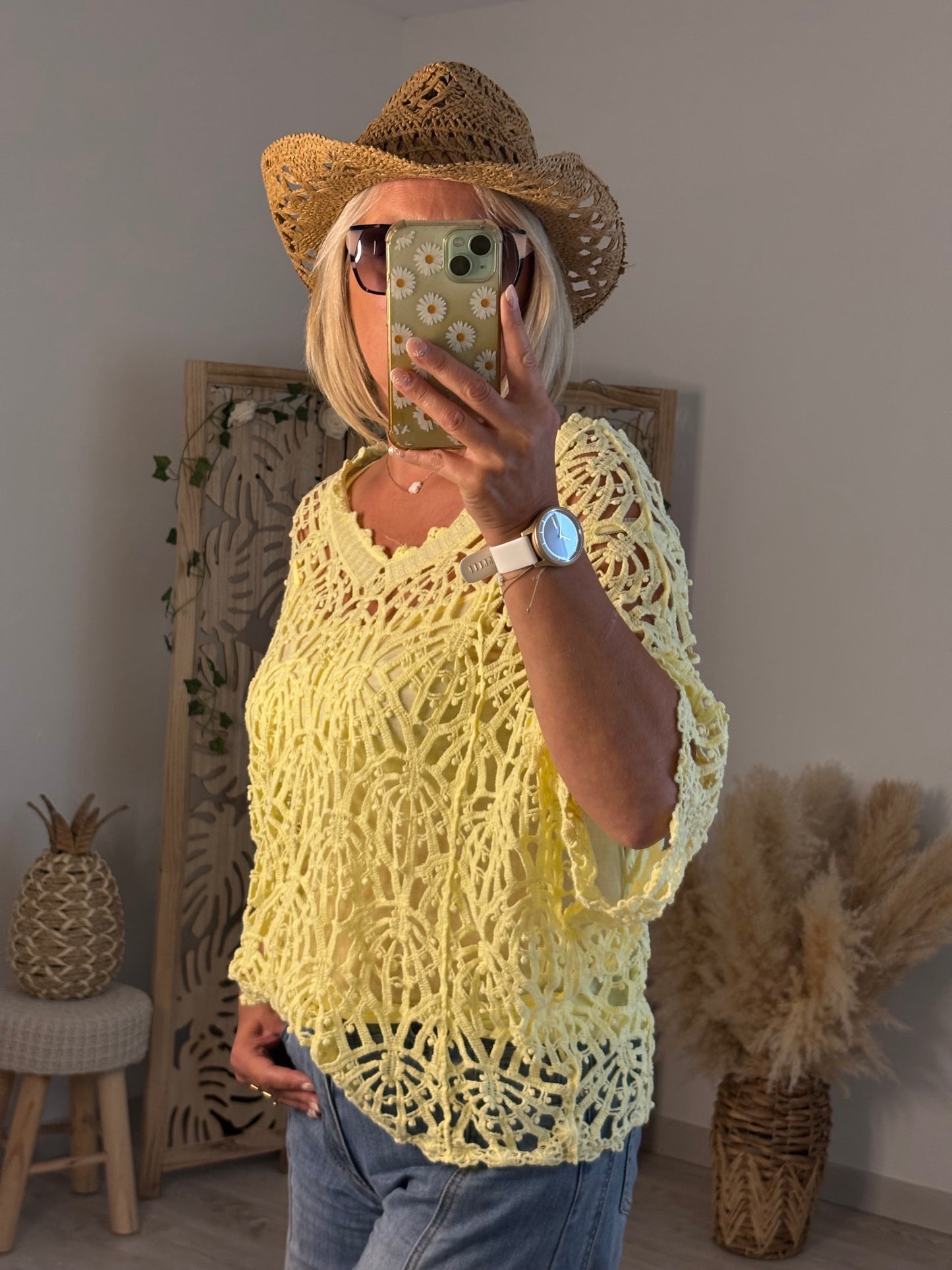 TUNIQUE DENTELLE JAUNE