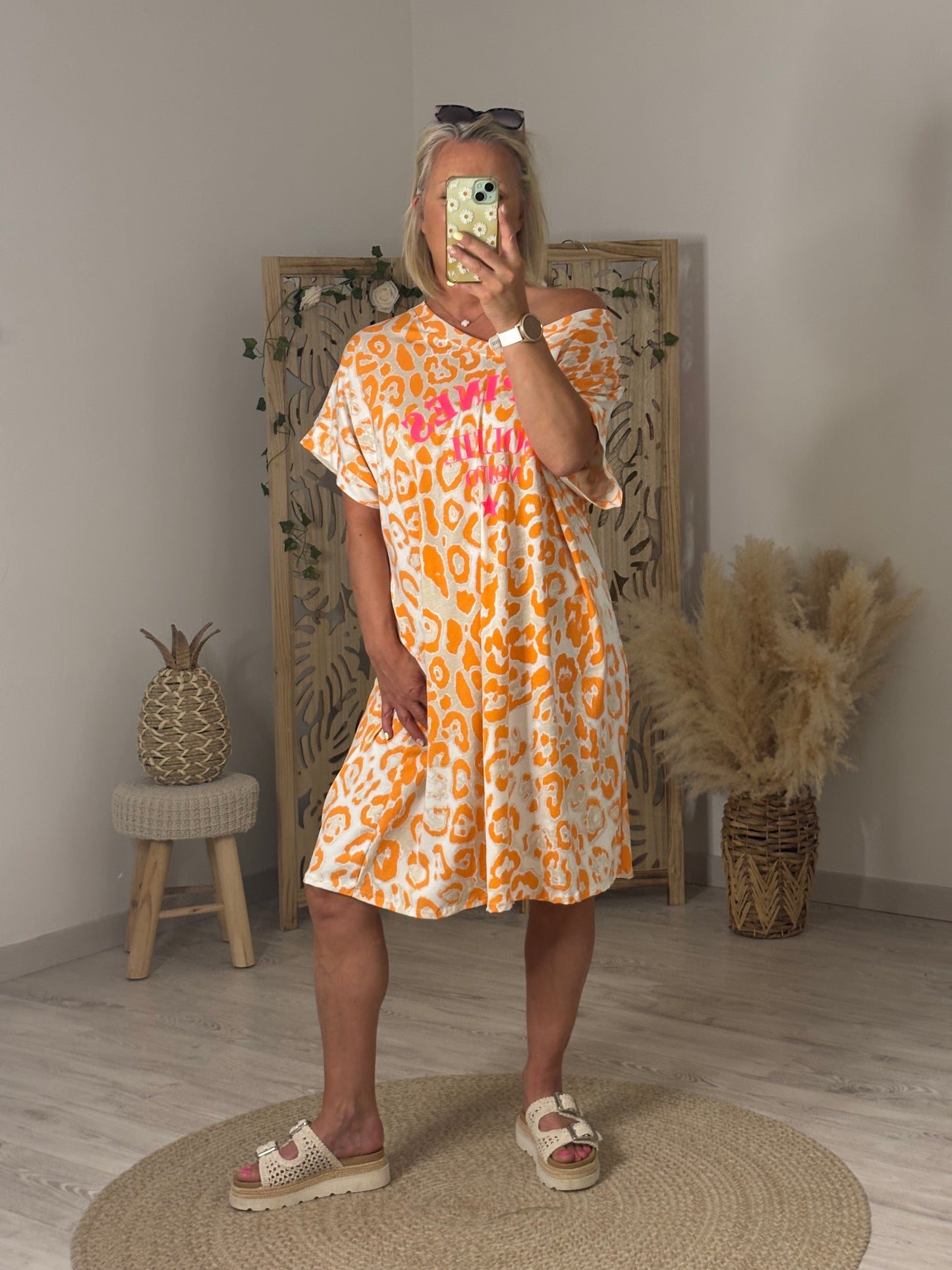 ROBE MI LONGUE IMPRIMEE LEO ORANGE
