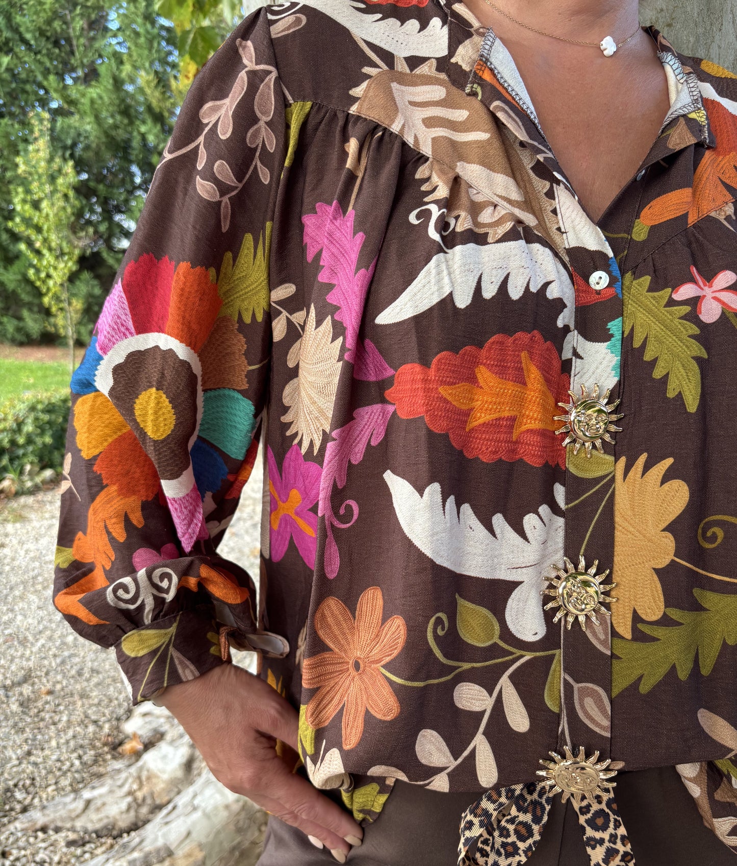 BLOUSE FLEURS -CHOCOLAT