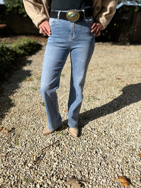 JEANS DROIT BLEU PAILLETTES