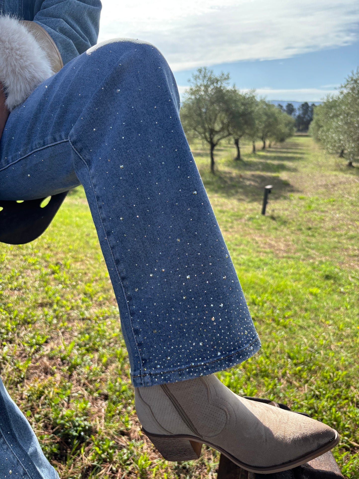 JEANS DROIT BLEU PAILLETTES