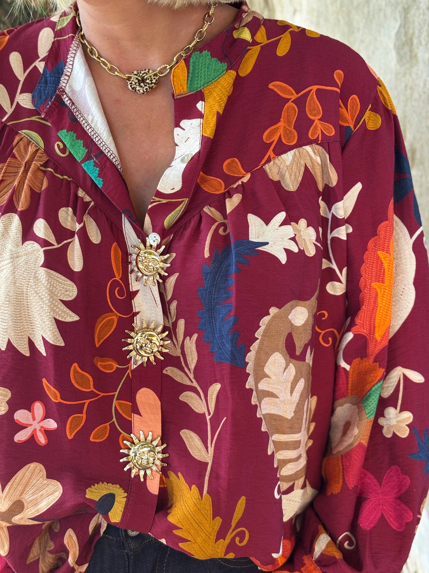 BLOUSE FLEURS BORDEAUX