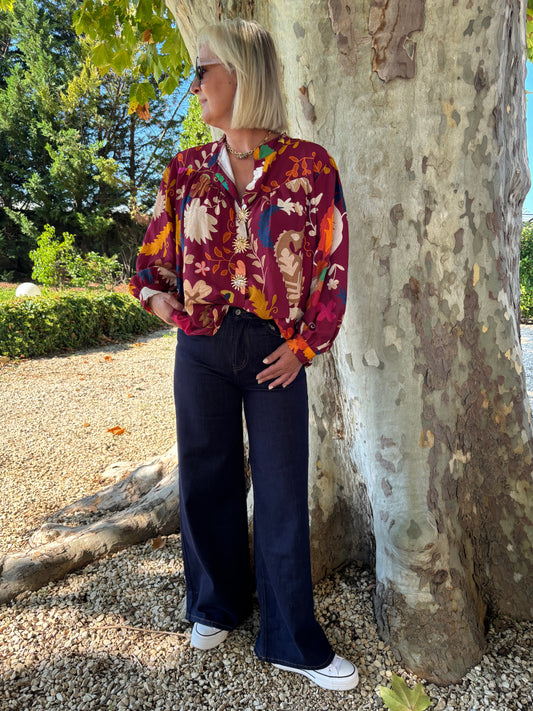 BLOUSE FLEURS BORDEAUX