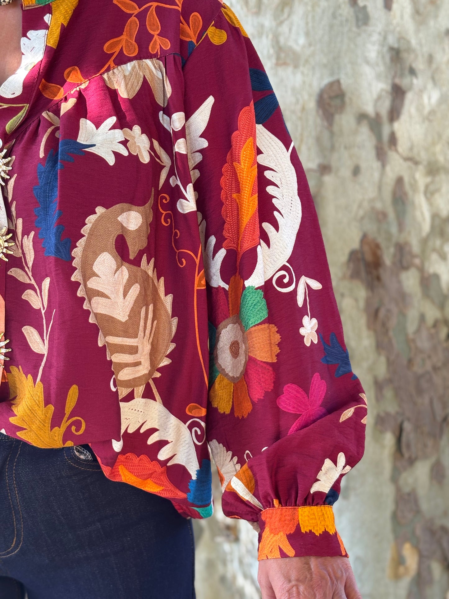 BLOUSE FLEURS BORDEAUX