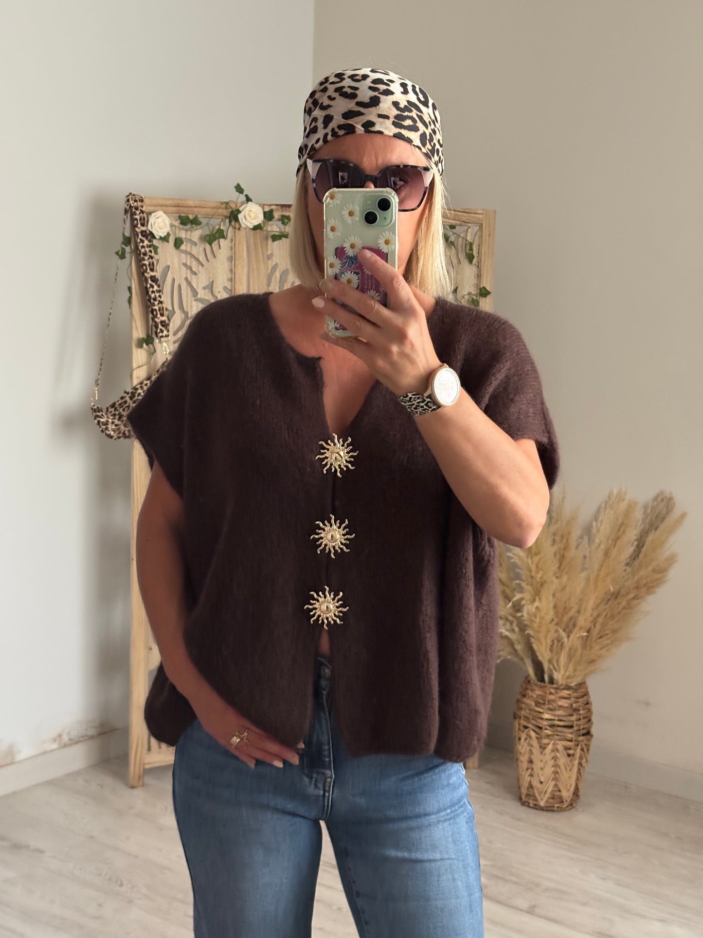 GILET MANCHES COURTES CHOCOLAT