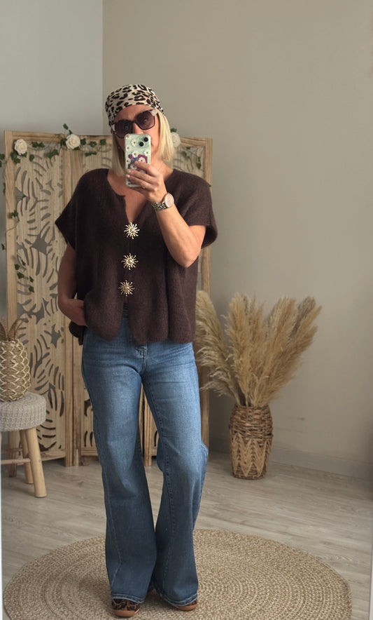 GILET MANCHES COURTES CHOCOLAT